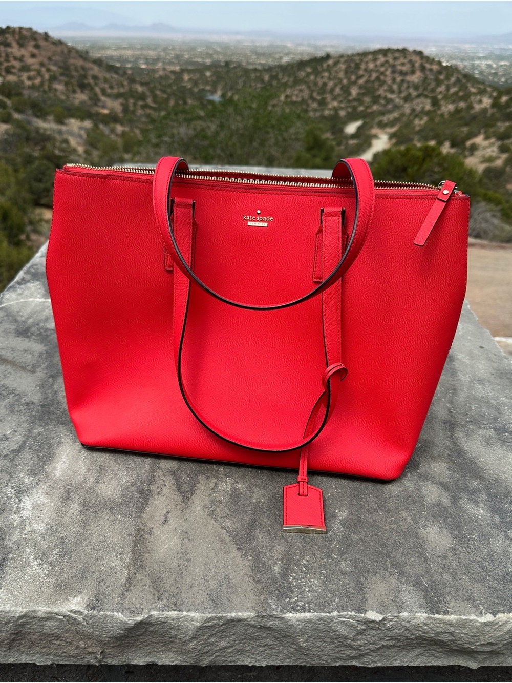 kate spade Red Saffiano Leather Zip-Top Tote